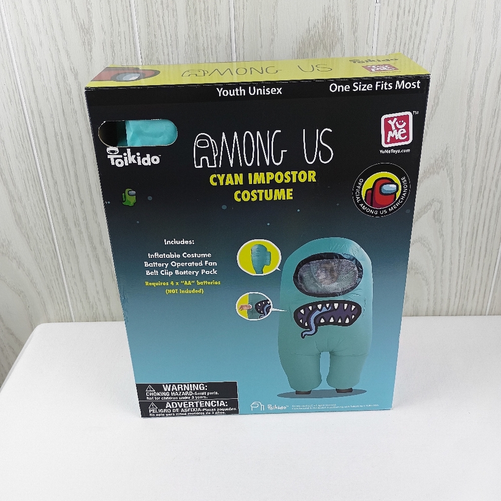 New Toikido Among Us Cyan Blue Imposter Inflatable Gamer Costume Youth One Size.